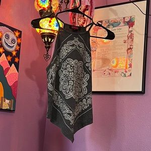 Rock & Roll Boho Western Grey Bandana Cropped Tank Top🩶🐴